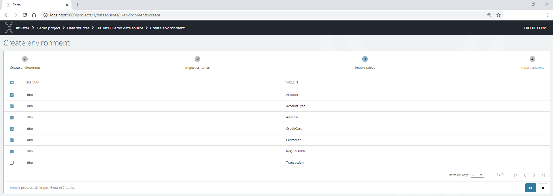 Importing tables