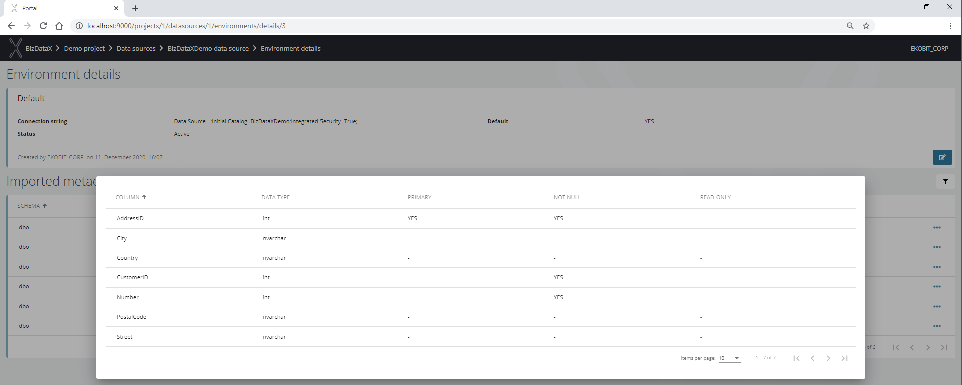 Environment metadata