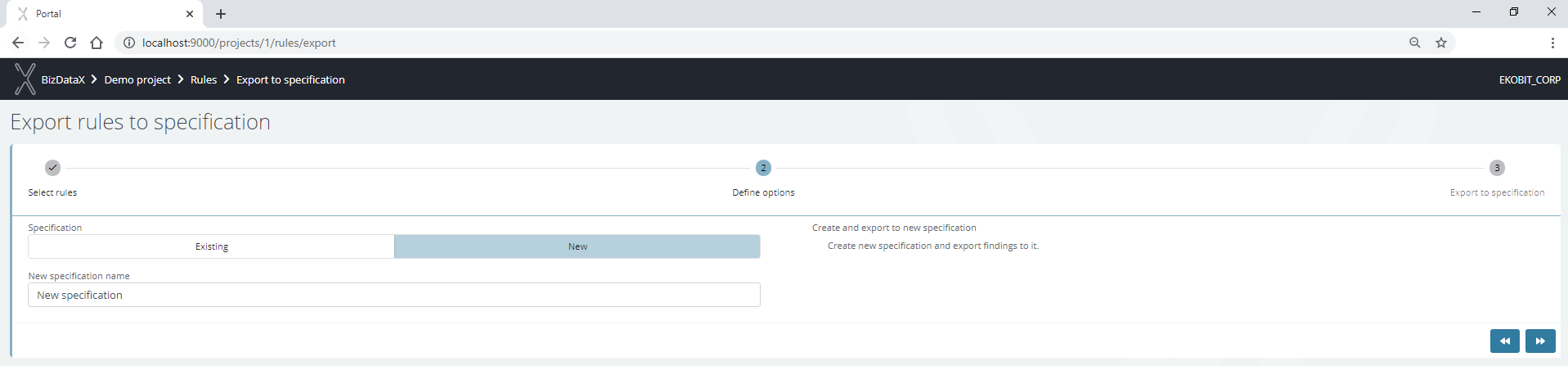 Export rules to a new specification