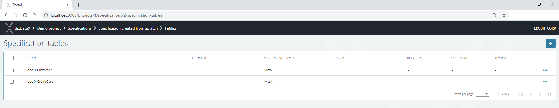 Manage specification tables