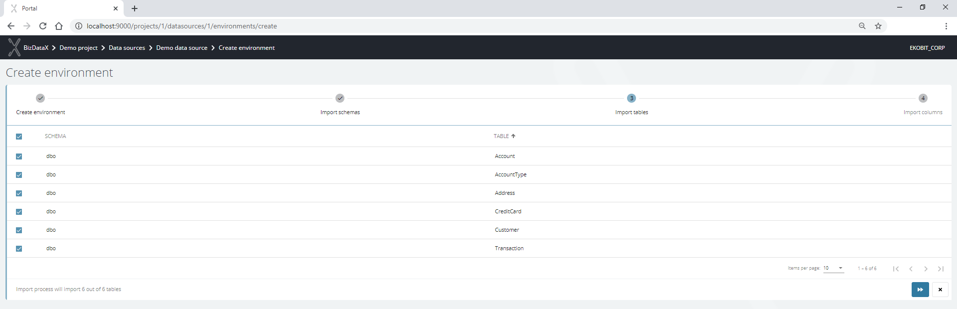 Import tables