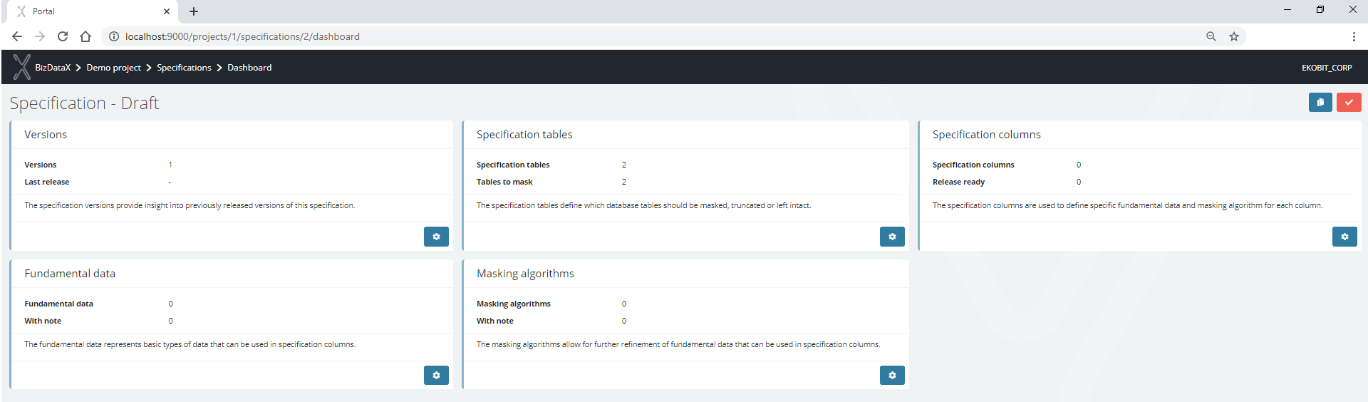 Manage specification columns