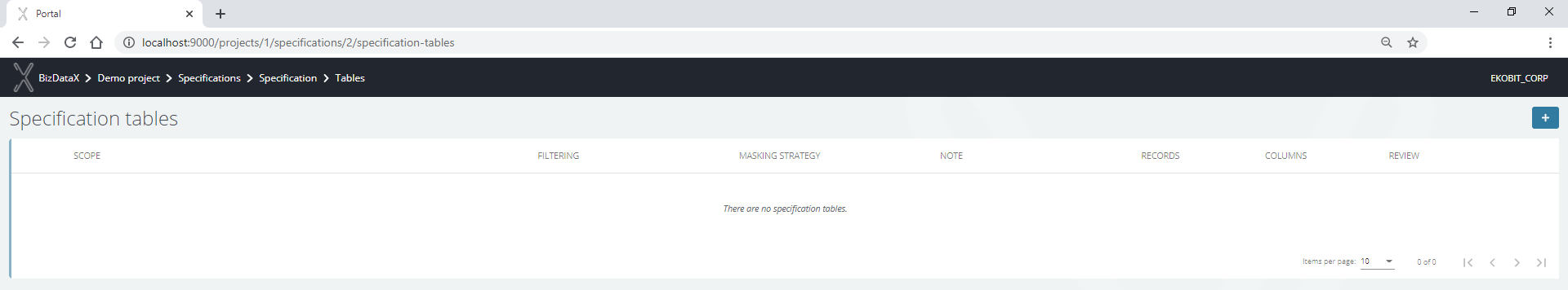 New specification table