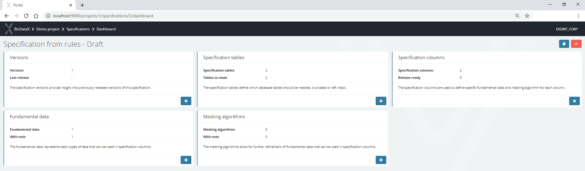 Specification from rules dashboard