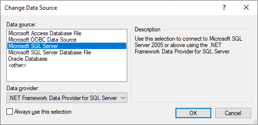 Change Data Source dialog