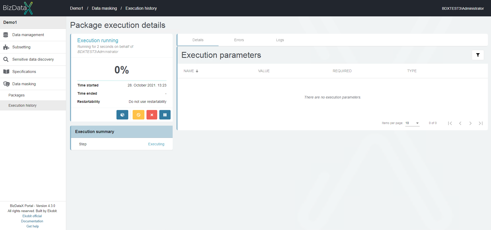 Package execution process details