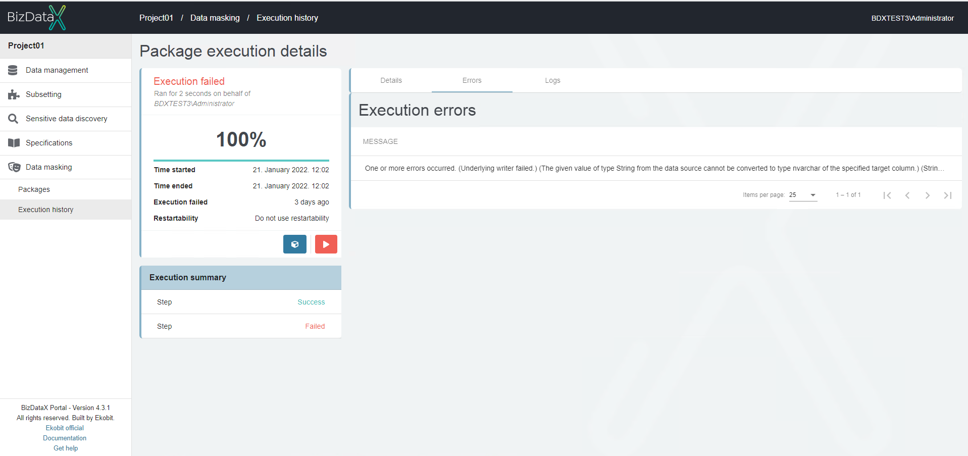 Package execution process errors