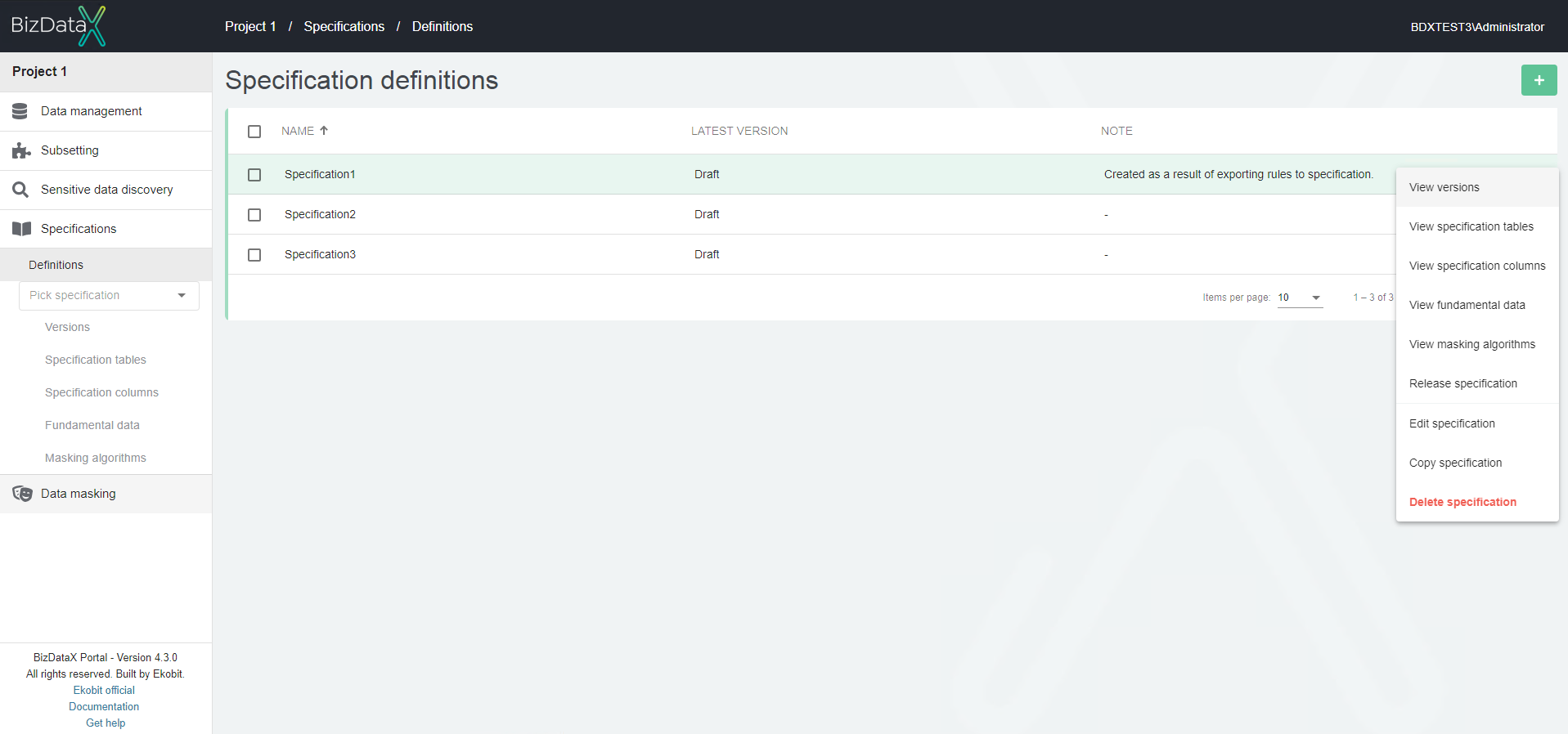 Specification Definitions Overview List