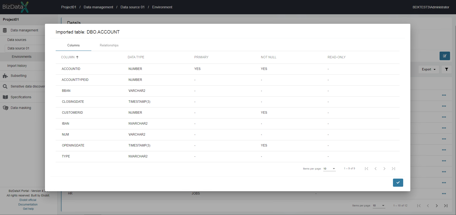 Imported metadata details - Columns