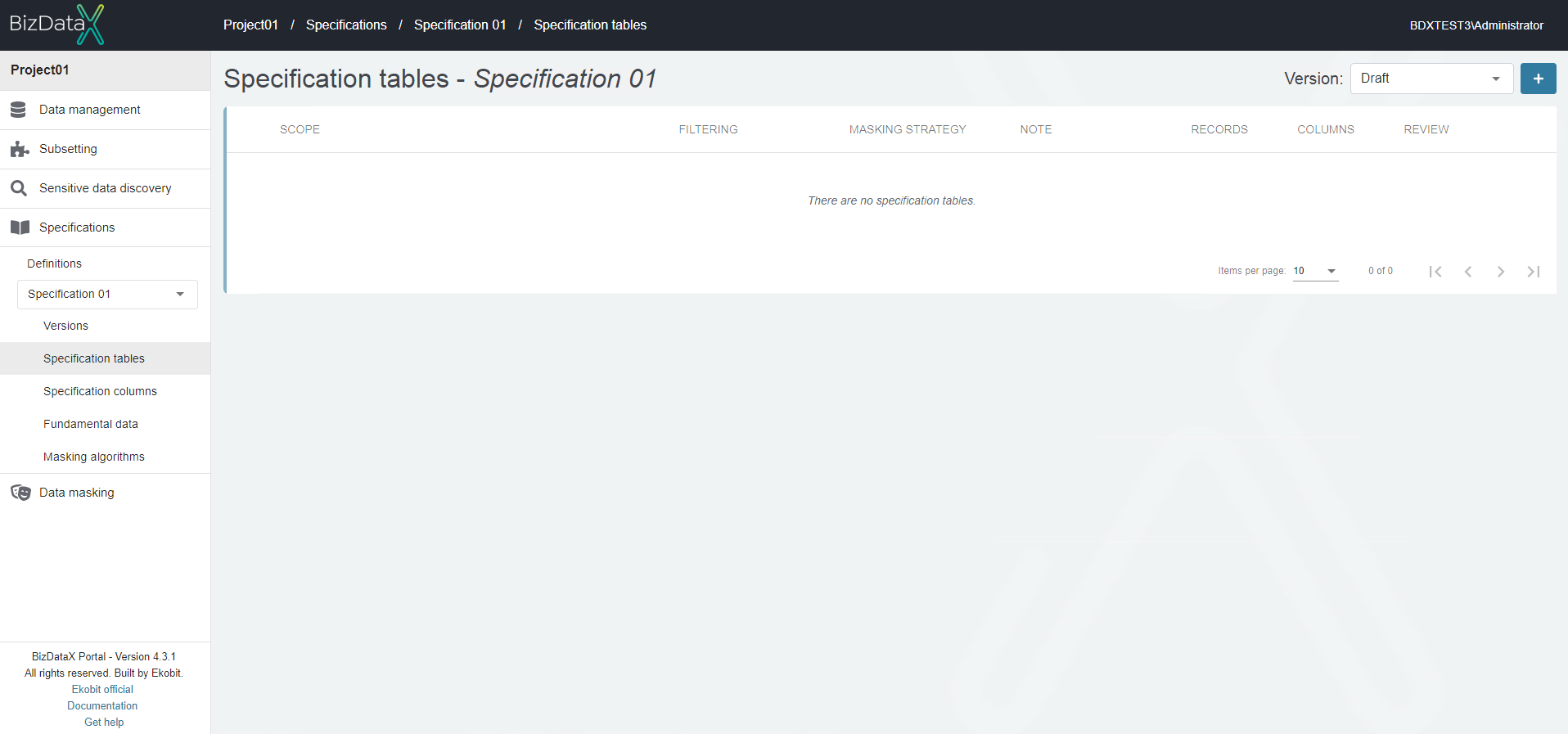 New specification table