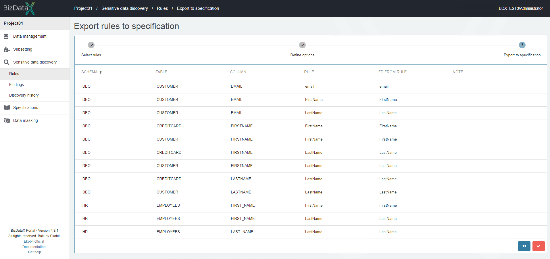 Export to specification