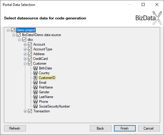 Data source data selection