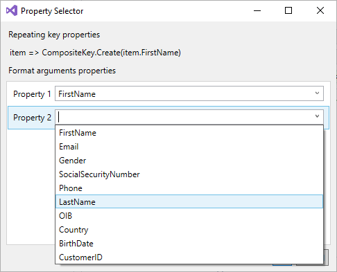 Property Selector window