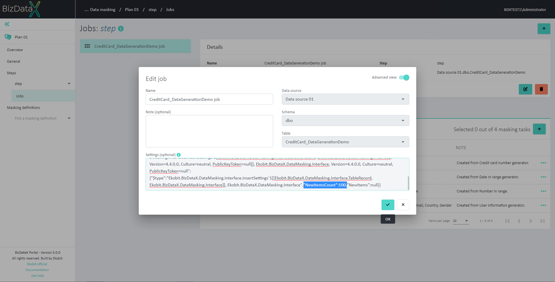 Edit job - settings