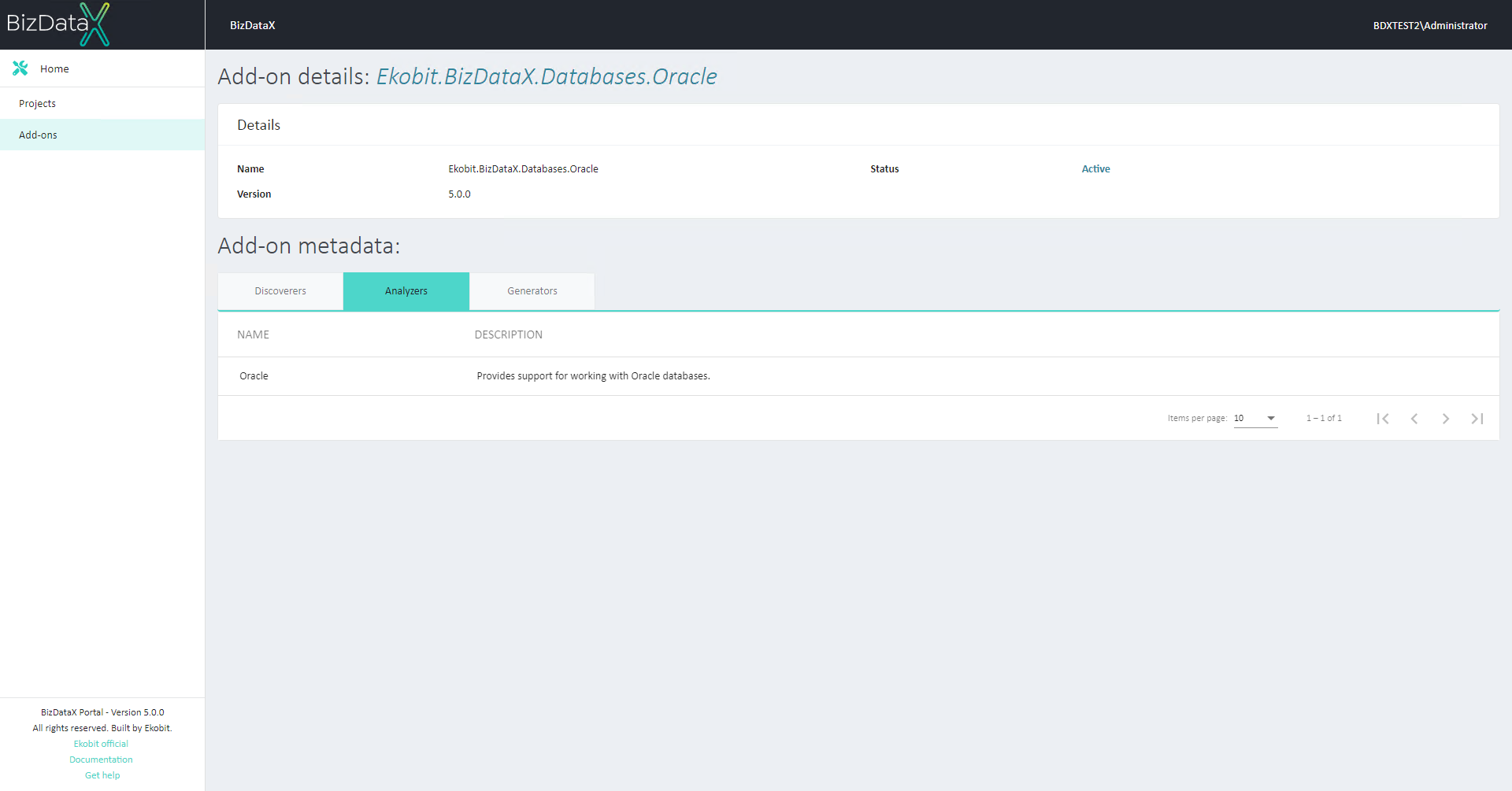 View Add-on details - Analyzers