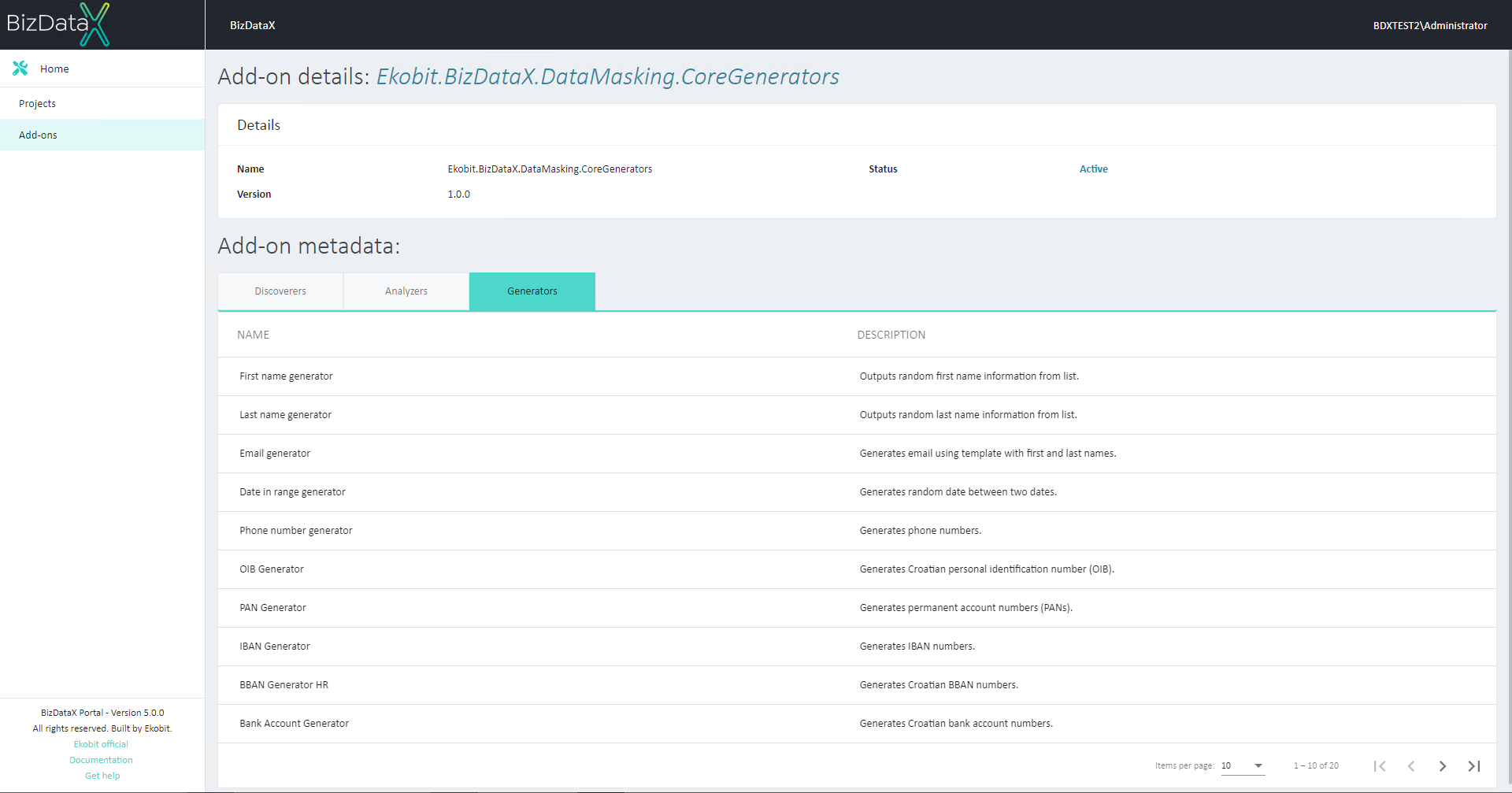 View Add-on details - Analyzers