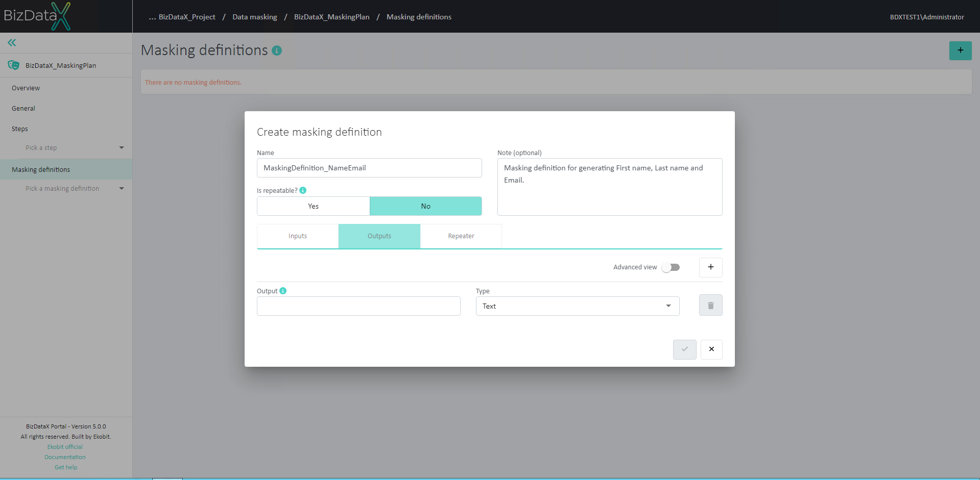 Create masking definition