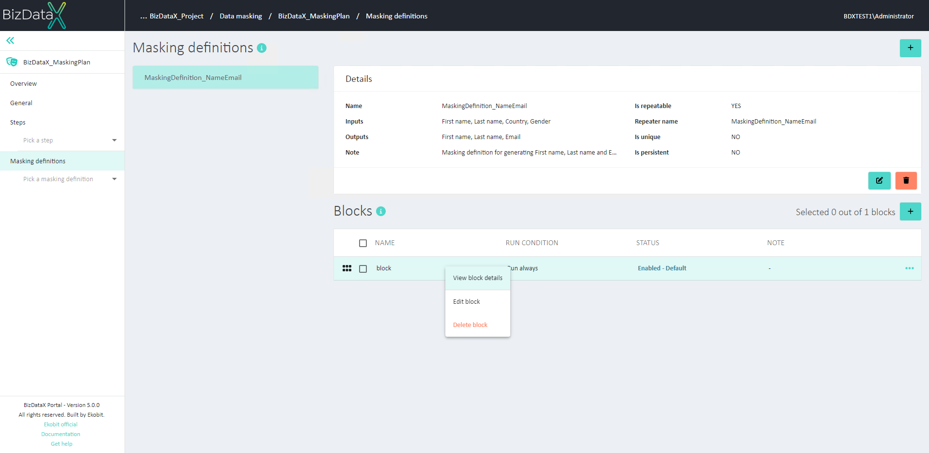 Masking definitions page