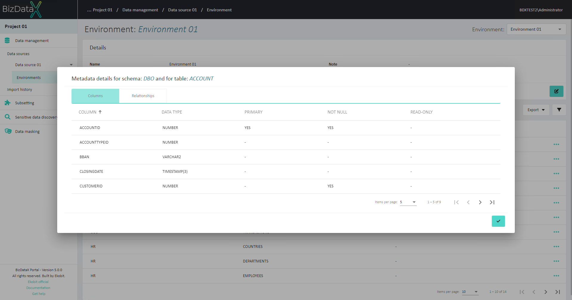 Imported metadata details - Columns